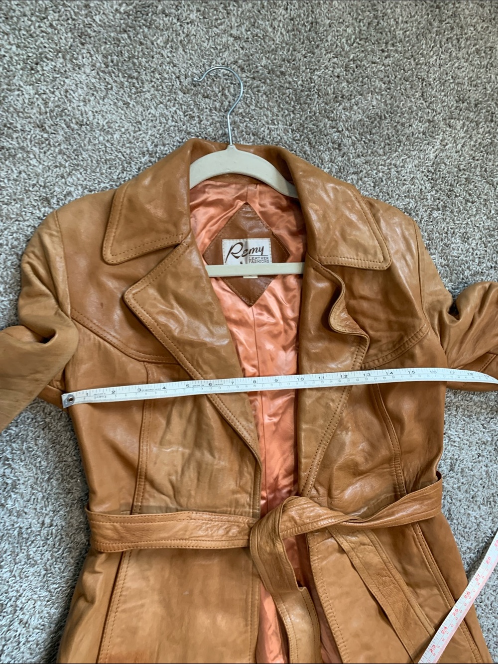 Remy Leather Tan Belted Leather Trench Coat - Picture 8 of 8